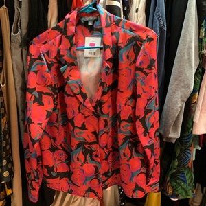 Red Floral Blazer Blouse